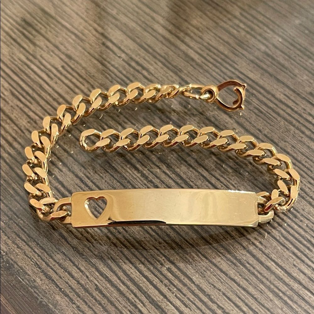 Ladies’ ID Bracelet with Heart Cut Out Plaque Gold-tone Heart Cutout Bracelet